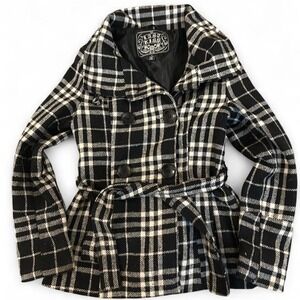 Y2K goth plaid tie coat heavy dark academia Bella swan 2000s coat